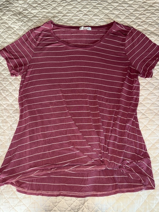 nine britton Tops - nine britton Raspberry-Striped Twist-Front Short Sleeve Tee